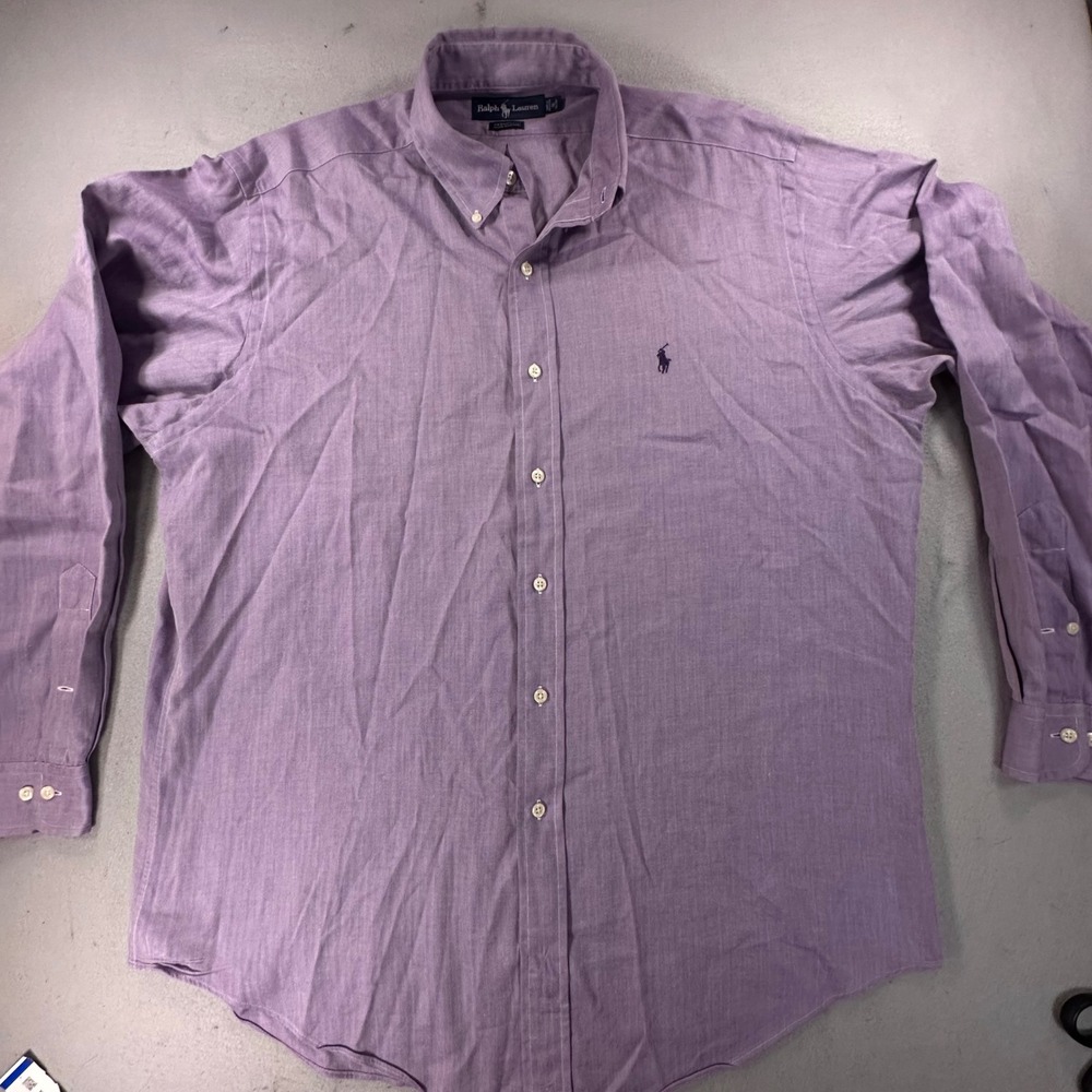Ralph Lauren Yarmouth Mens Purple Herringbone Cotton Button Down Shirt 16 34/35